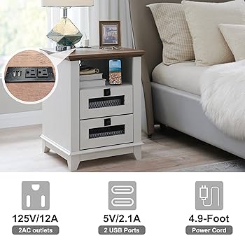 Amazon.com: Nightstand with Charging Station,OKD 18